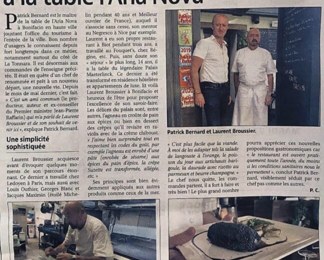 article de presse - restaurant aria nova